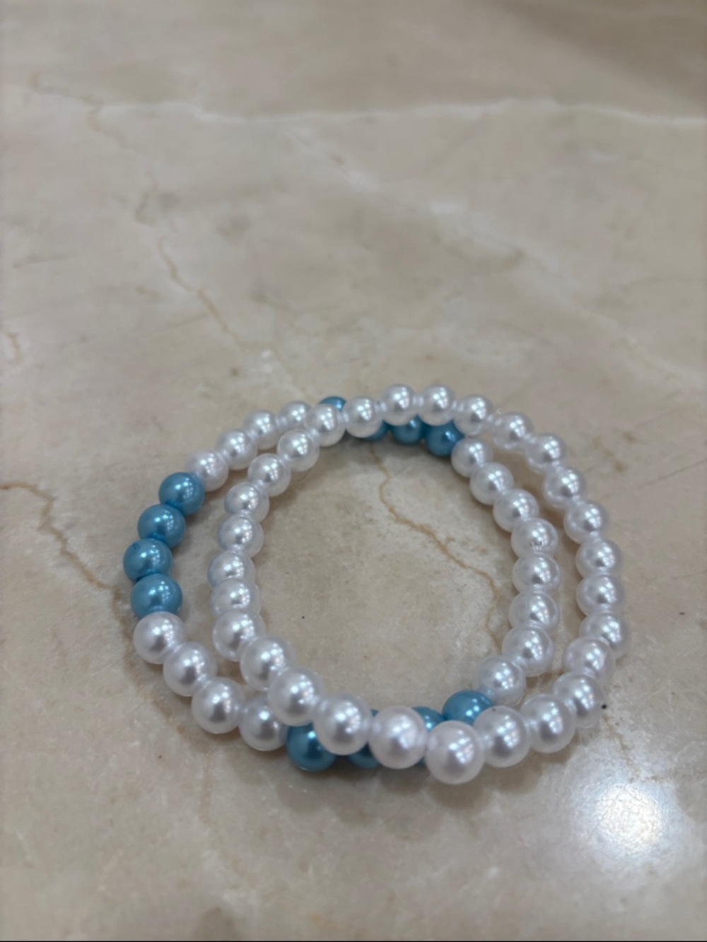 Pearl & Teal Beaded Stretch Bracelet Set - 2 Pieces